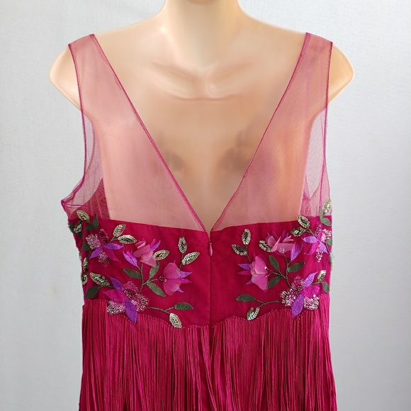 NWT Marchesa Fringe Embroidered Cocktail Dress - Picture 6 of 8